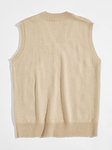 Romwe Men's Cable Knit V Neck Relax Fit Sleeveless Knitwear Pullover Sweater Vest Apricot S #TOP1