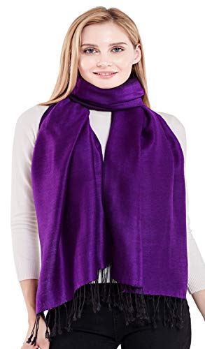 CJ Apparel Black & Purple Solid Color Tassels Design Nepalese Shawl Seconds Scarf Wrap Stole Throw Head Wrap Pashmina Hand Made in Nepal New3
