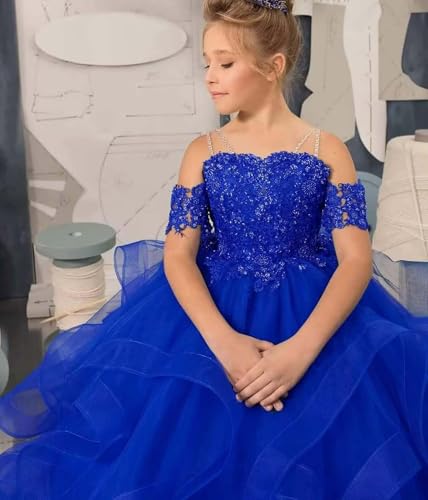 Off Shoulder Pageant Dresses for Girls Lace Applique Ruffle Flower Girl Dress Princess Ball Gown3