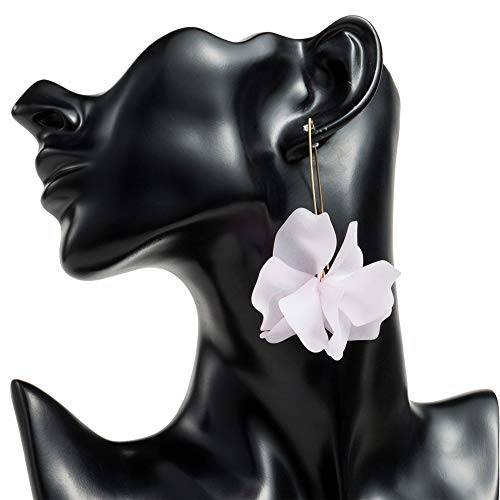 Boho Rose Petal Dangle Resin Earrings - Long Drop Acrylic Tiered Flower Earrings - Statement Exaggerated Floral Tassel Earrings For Women And Girls (White) #TOP2