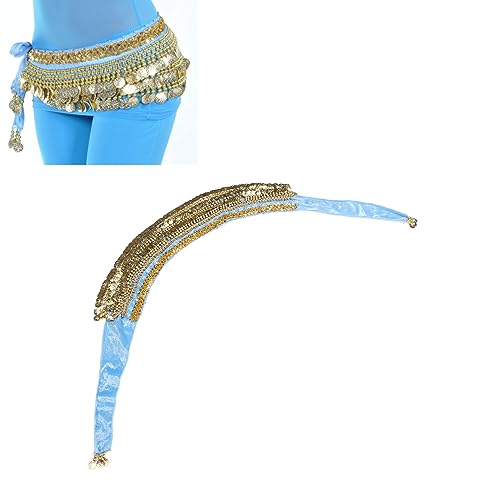 Cinto de Saia de Dança do Ventre, Moedas de Ouro Penduradas, Veludo Macio, Som de Sino Azul do Lago,