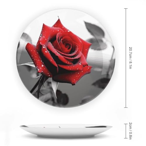 Plato decorativo Black and White Red Rose 8 pulg miniatura 2