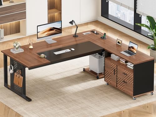 SEDETA 71" Executive Desk with Rolling File Cabinet, Large Office...