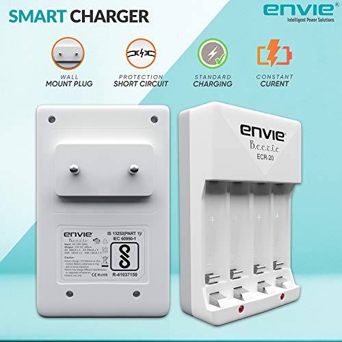 Image of ENVIE High Speed Wall Plug Charger ECR 20 for AA & AAA Ni-mh /Ni-cd Rechargeable Batteries | 2000MA Output Current | with 2 AA2800 Ni-mh Batteries (ECR2028002PL)