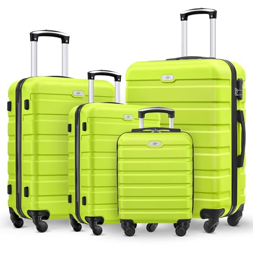 Suitour 4 Piece Luggage Sets Hard Shell Suitcase Set with Spinner Wheels 16 20 24 28inch Travel Sets(Green)