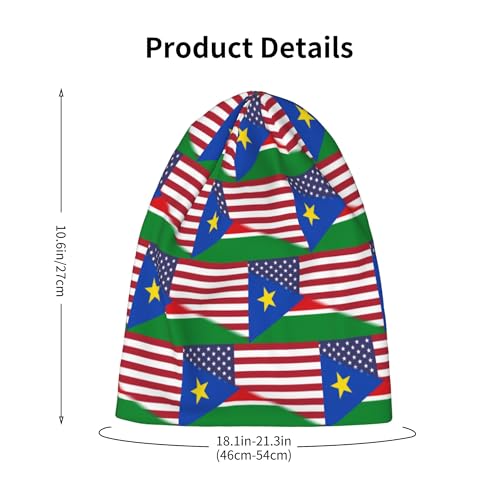 American Flag and South Sudan Flag Kids Leisure Elastic Knitted Hat Junior Large Size Knit Cap Child Beanie Black2