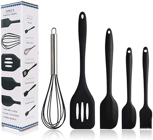 Image of Baskety Food Grade Silicone Rubber Spatula Set Non-Stick Kitchen Utensils for Baking, Cooking & Mixing (Black)