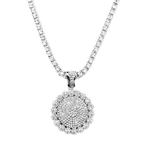 HH Bling Empire Mens Iced Out Hip Hop Gold Artificial Diamond Ankh Cross cz Tennis Chain 22 Inch (Silver-Tennis-Flower A)