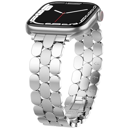 SNBLK Compatible with Apple Watch Bands for Women 40mm 41mm 42mm 38mm 44mm 45mm 46mm 49mm, Metal Stainless Steel Dressy Strap for iWatch Bands Series 11 10 9 8 7 6 5 4 3 2 1 SE Ultra Silver