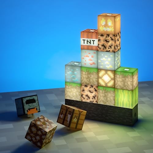 Image of Paladone Minecraft Building Block Night Light - Officially Licensed LED Lamp for Boys' Bedrooms, Gaming Decor & Gifts - Fun Minecraft Room Accessory (Pack of 2)