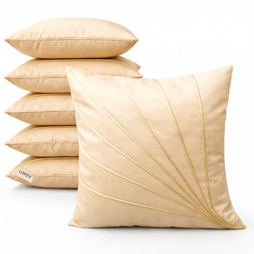 Image of LOFEY Dupion Silk Cushion Cover, 16 x 16 Inch (40 x 40 cm), Decorative Sofa Pillow Cover, Zipper Closure (2, Beige)