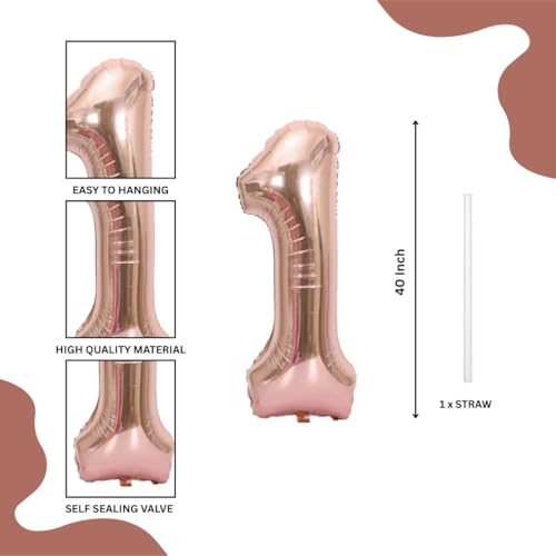 Image of Wanna Party Numerical 1 Rose Gold Balloon for Birthday and Anniversary Party, NUMBER Rose Gold Number Balloon Large Foil Balloon (40inch) (Rose Gold)