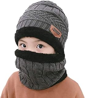 XYIYI Kids Winter Knit Hat and Scarf Set, 2Pcs Warm Fleece Lining Beanie Cap and Scarf for 5-14 Year Old Boys Girls (Grey)