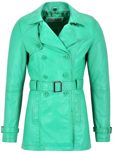 Trench-coat en cuir d'agneau femme mi-long classique veste croisée cuir véritable noir 1123