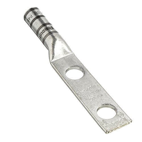 Panduit LCC2/0-12-X Code Conductor Lug, Two Hole, Long Barrel, 2/0 AWG Copper Conductor Size, Black Color Code, 1/2" Stud Hole Size, 1.75" Stud Hole Spacing, 1-9/16" Wire Strip Length, 0.13" Tongue Thickness, 0.85" Tongue Width, 1.50" Neck Length, 4.98" Overall Length