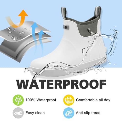 Image of Women's Deck Boots, Rubber Rain Boots Chelsea Ankle Booties with Anti-Slip Sole Waterproof Fishing Shoes for Outdoor Work Garden Camping