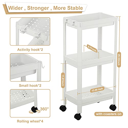 Flowmist 3 Tier Slim Rolling Organizer Storage Cart Rolling Laundry Cart Bathroom Shelves Organizer, with Wheels for Bathroom Laundry Pantry Kitchen Narrow Places