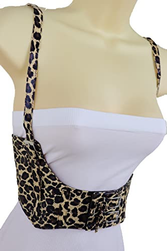Women Leoaprd Elastic Fashion Belt - High Waist Wide Leopard Corset Straps Safari S M Brown4