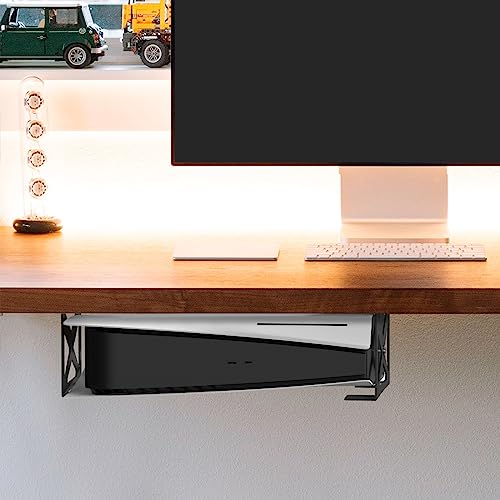 Image of GEEKRIA Under Desk Mount Compatible with PS5 Pro /PlayStation 5 /5 Slim Disc & Digital Edition Console, More Game Consoles, Aluminum Alloy Holder for Gaming Accessories (Black)
