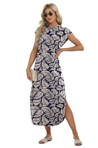 Image of HiMONE Beach Vacation Dresses for Women 2025 Sundress Cap Sleeves Casual Maxi Beach Dress with Pockets XS-2XL