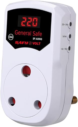 SAFY General Voltage Protector 16A for TV & Refrigerator, General Safe SF-A006G, Appliance Surge Protector Plug for Microwave, Washing Machine, and Home Electronics