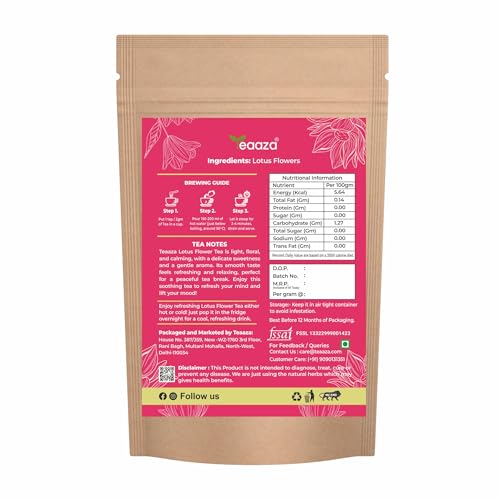 Image of Teaaza Lotus Flower Tea - 100g (200 Cups) | Herbal Caffeine-Free Detox Tea for Sleep & Relaxation | Twice Steepable