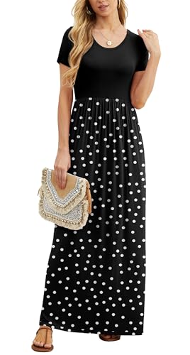 GRECERELLE Vestido maxi para mujer, de verano, casual, de manga corta, largo, con bolsillo, para diario, vacaciones, viajes, maternidad, L