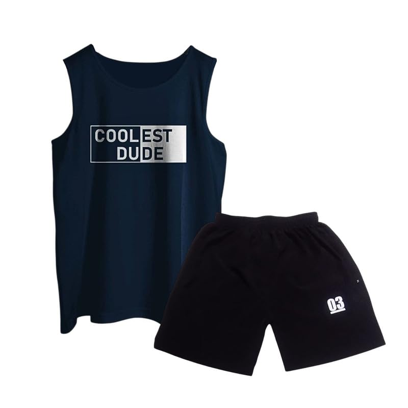 Tora Mens Cotton Blend Round Neck Printed Gym Vest & Shorts Combo | Mens Comfortable Sleeveless Gym Vest & Sports Shorts Set | Man's Active Wear Top & Bottom Set-image-24