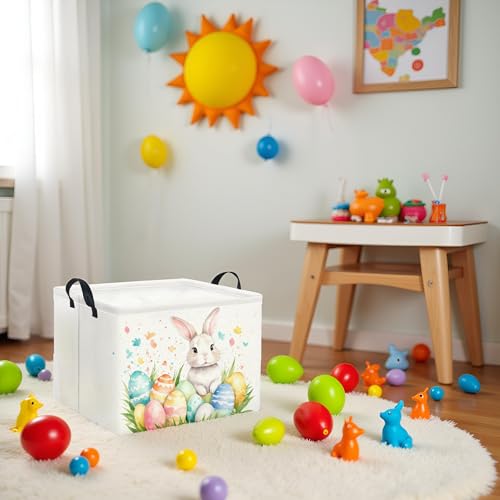 Image of Rectangular Easter Basket for Kids and Girls Cute Toy Storage Organizer Bin Box Easter Egg Room Decor(Watercolor Easter)