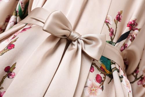Image of Women's Silk Kimono Robe Short Bathrobe Nightgown 100% Mulberry Silk for Women - Classic Floral Pattern
