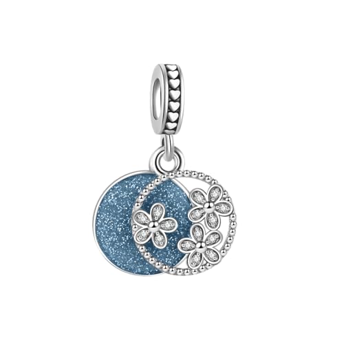 FGT Abalorio colgante de flores brillantes para pulseras Pandora, color rosa y azul, talla única, Cobre, No es una piedra preciosa