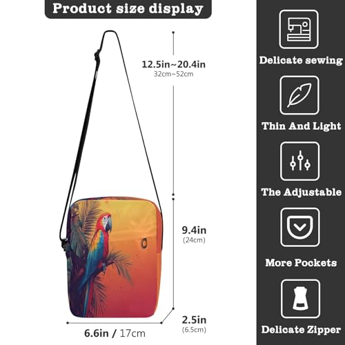 Stylized Tropical Macaw in F messenger bag crossbody cross body bag Womens Casual Purses Adjustable Strap for Travel business3