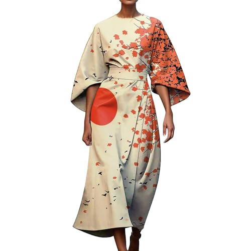 Midi Dresses With Sleeves For Women Uk, A-Line Dress Abstract Print Abstract Art Dresses 3/4 Sleeve Sundress With Irregular Hem Dress Vintage Sundress Colorful Sundresses For Formal Informal Occasions
