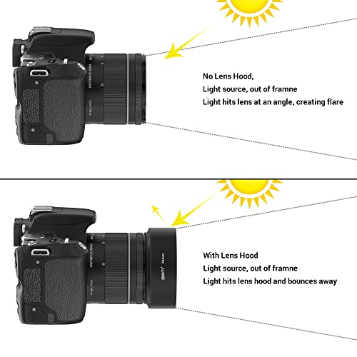 SIOTI 55mm Lens Hood, Oxidation Matte Anti Reflective Treatment, Aluminum Alloy, with 1 * 58mm Lens Cap, Compatible with Sony/Canon/Nikon/Fuji etc >50mm Camera Lens