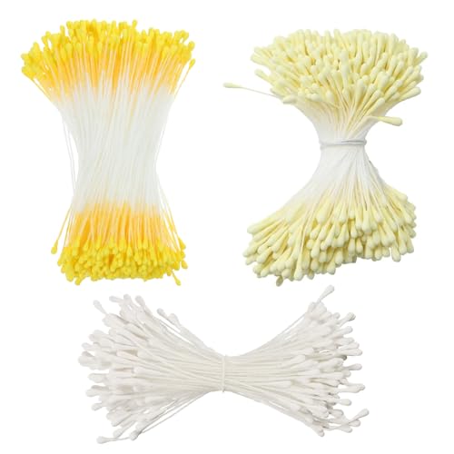 TINA.WIN 1200 piezas flores artificiales, estambres de flores de perla de doble cabeza, estambres simulados opacos, mini artificiales, para manualidades, decoración de bodas, sellos, decoración del