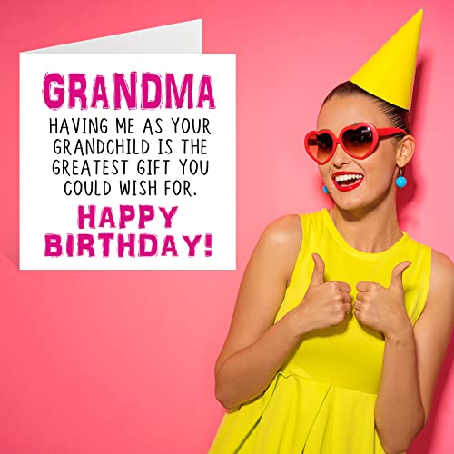 Funny Birthday Cards For Grandma - Having Me As Your Grandchild Greatest Gift Wish - Joke Happy Birthday Card From Grandson Granddaughter, Banter Gifts, 5.7 X 5.7 Inch Greeting Cards For Gran Granny #TOP6