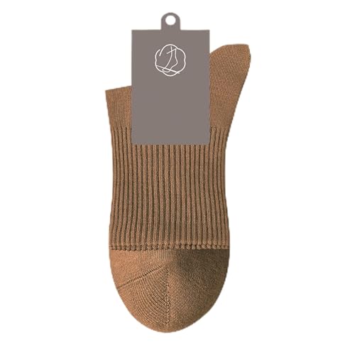 PUROXX 5/10 Pairs Men's Cotton Casual Crew Socks, Lightweight Seamless Moisture Wicking Socks(Size:10 pairs,Color:brown)