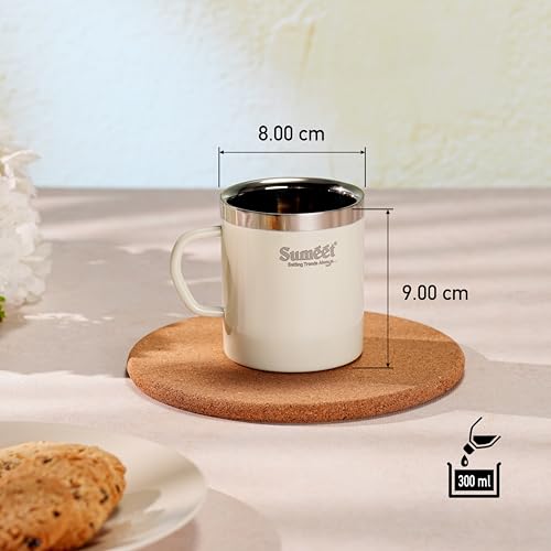 Image of Sumeet Stainless Steel Coloured Double Wall Tea /Milk /Coffee Mug Set of 4Pc - 300ml - Ivory