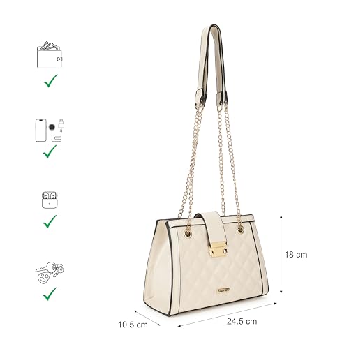 Image of Fastrack Women's Metal Accent Textured Satchel with Flap and Top Zip Closure | Inner Slip Pockets | Trendy Everyday Bag | Trendy Women's Handbags | Satchel Bags for Casual Carry