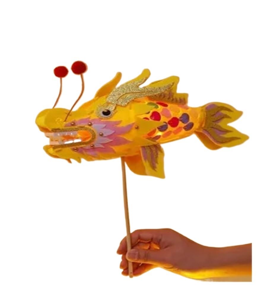 1pcs Mid-Autumn Festival Children's Hand Held Dragon Fish Lantern Handmade Dragon Lantern Material Package New Year(Gray)