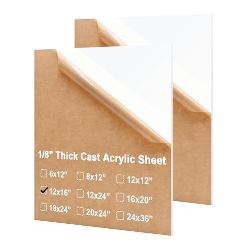Image of KINLINK 12x16 Plexiglass Sheets 1 /8 inch Thick - 3mm White Cast Acrylic Sheet, Plastic Board Polycarbonate Sheet for DIY Project, Craft, Table Top, Acrylic Sign and Wedding Invitation 2 Pack