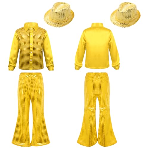 Ropa de baile de hip hop y jazz para niños conjunto de danza moderna dorado con top de 11 a 12 años