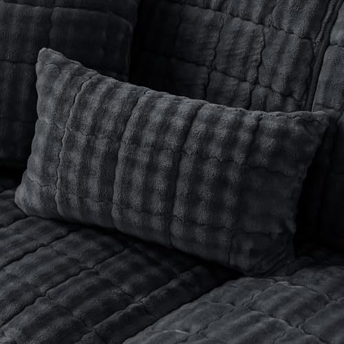 KYJSW Funda Asiento Sofa Felpa Grueso y Suave, Fundas de Cojín para Sofá Separado Alta Elástica, Protector para Muebles Antideslizante (Black-Gray,Pillow Cover 30 * 50 cm)
