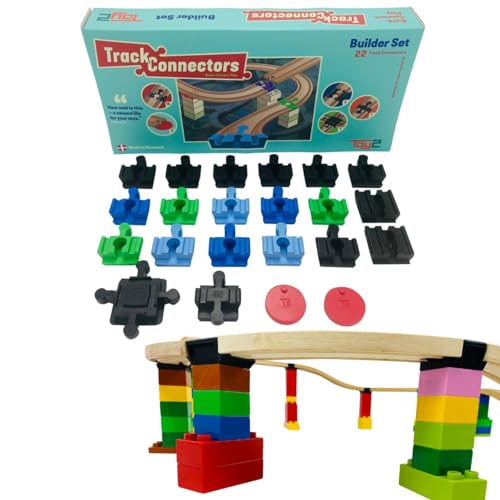 Wooden Train Track Accessories - Plastic Track Connectors for Wooden Train Track Set - Educational & Fun Toys for Building Games, STEM Bins & Toy Building Sets - Toy2 Track Connectors Builder Set