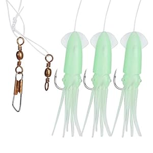 simulatie inktvis lokken aas, sterke taaiheid 3 stuks inktvis aas string haak lichtgevende pvc voor zee