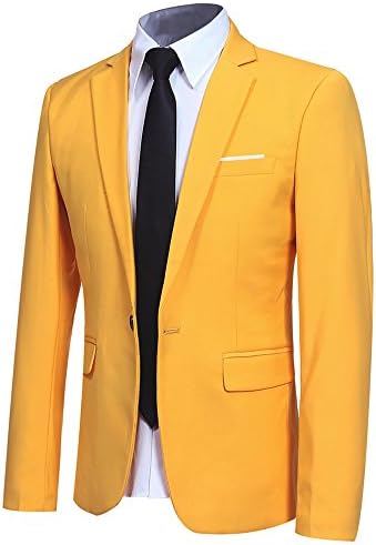 Men Slim Fit One Button Blazer Jacket Casual/Party Sport Coat,Yellow,Large