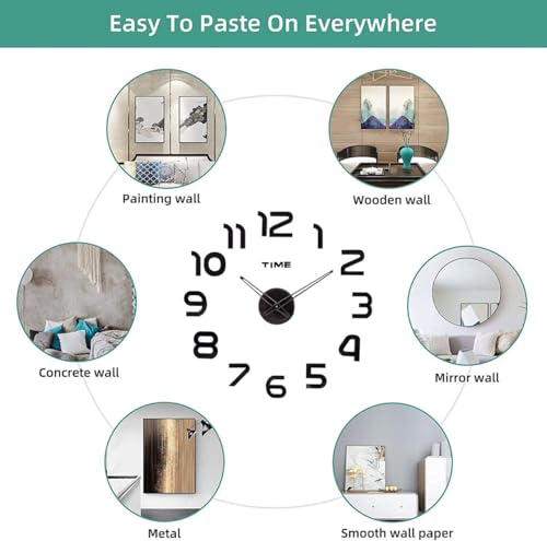 Image of RAPAL Frameless DIY Wall Sticker Clock (55 x 55 cm) - Decorative 3D Number Stickers for Living Room and Bedroom (DIY D1)