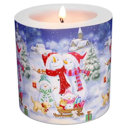 Kerze Weihnachten Familie Schneemann mit Tiere als Tischdeko für die...