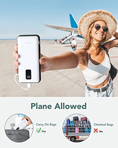 Image of charmast Portable Charger with Built-in Cables and Wall Plug, 10000mAh USB C Portable Power Bank, Potable Phone Charger, Travel Essentials Compatible with iPhones, Samsung Galaxy, iPad