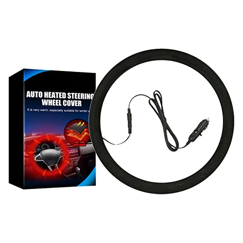 Greceyou Heated Steering Wheel Cover - 12V Auto Steering Wheel Heater Hand Warmer Quick Heating Steering Wheel Cover For 14.5''-15.5'' Steering Wheels (A-Black) #TOP6